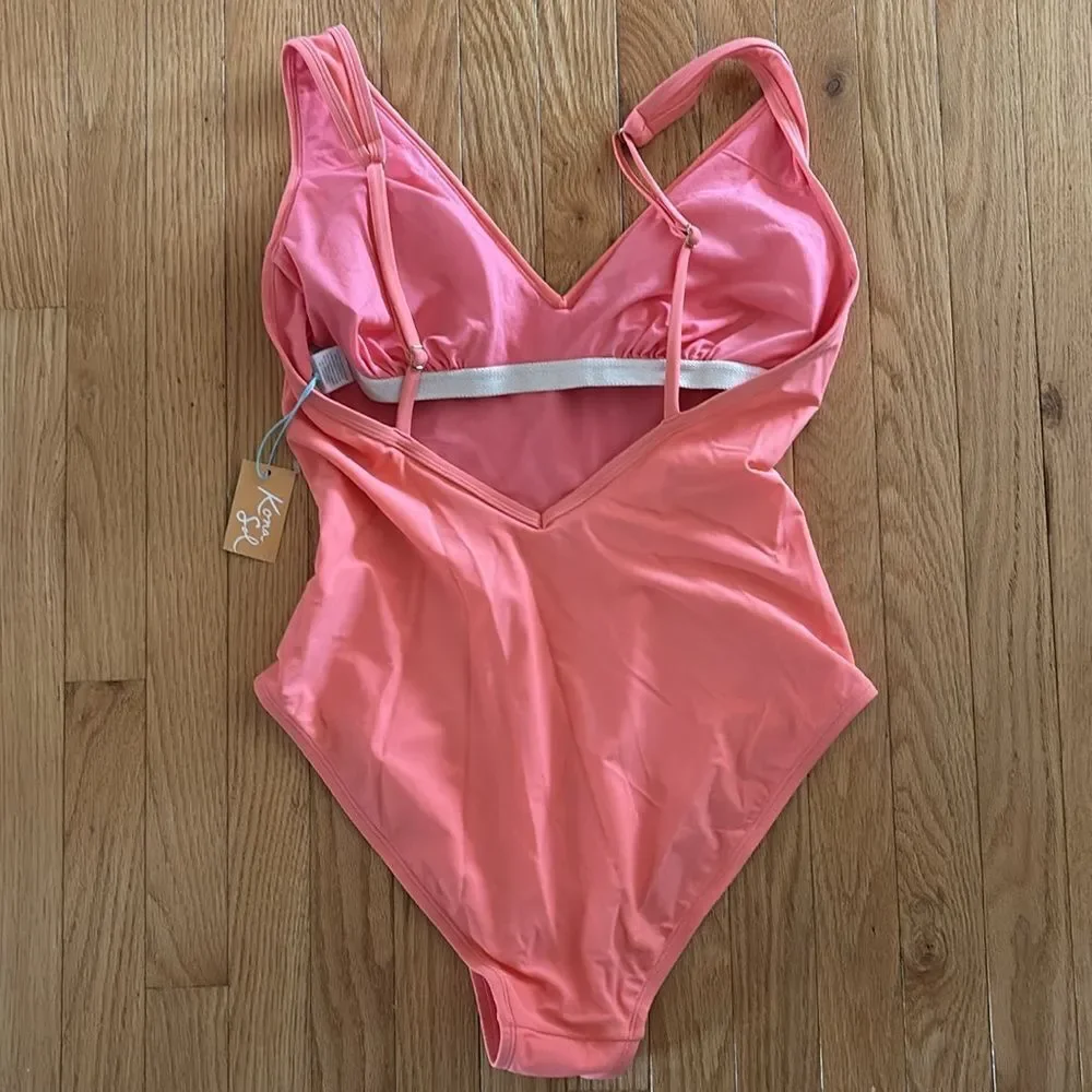 NWT KONA SOL one piece orange swimsuit bra‎ insert removal pads womens size XL